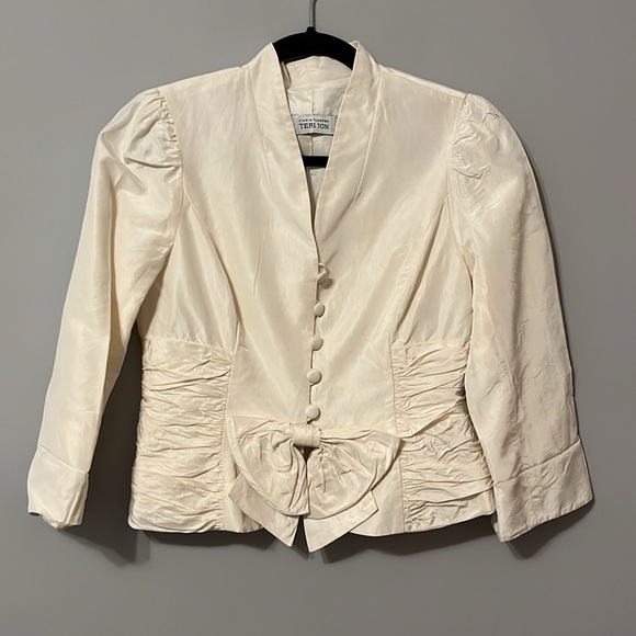 Teri Jon Cream/Ivory Silk Taffeta Ruched Evening Jacket by Rickle Freeman Size 4 - Picture 1 of 7